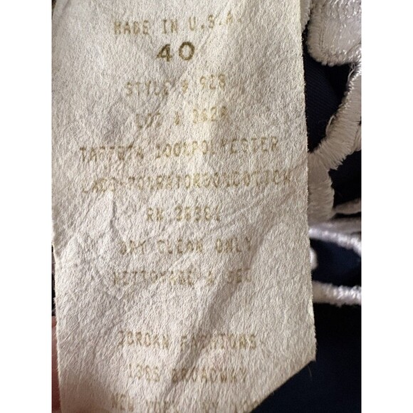 VTG'80 ILGWU Prom Formal Navy Blue Satin Lace Dress /Puffs Sleeves /Bows Size 40 - Picture 15 of 16